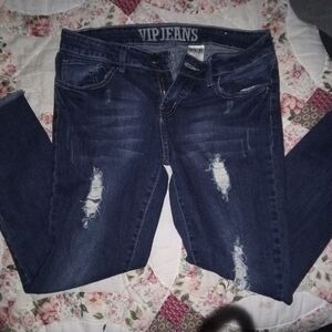 VIP Women's Midnight Blue Distressed Skinny Jeans